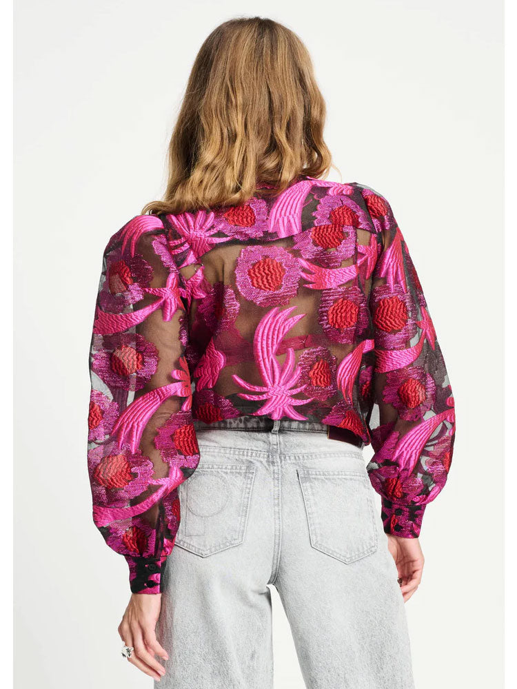 Pom Blouse Splashing Fireworks Organza