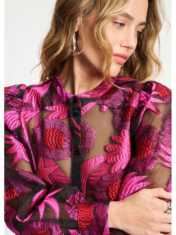 Pom Blouse Splashing Fireworks Organza