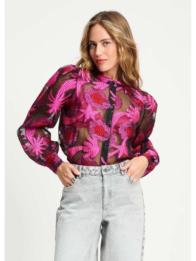 Pom Blouse Splashing Fireworks Organza