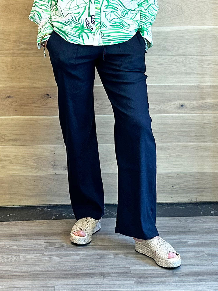 Pulz PzLuca Linen Mix Trousers Dark Sapphire