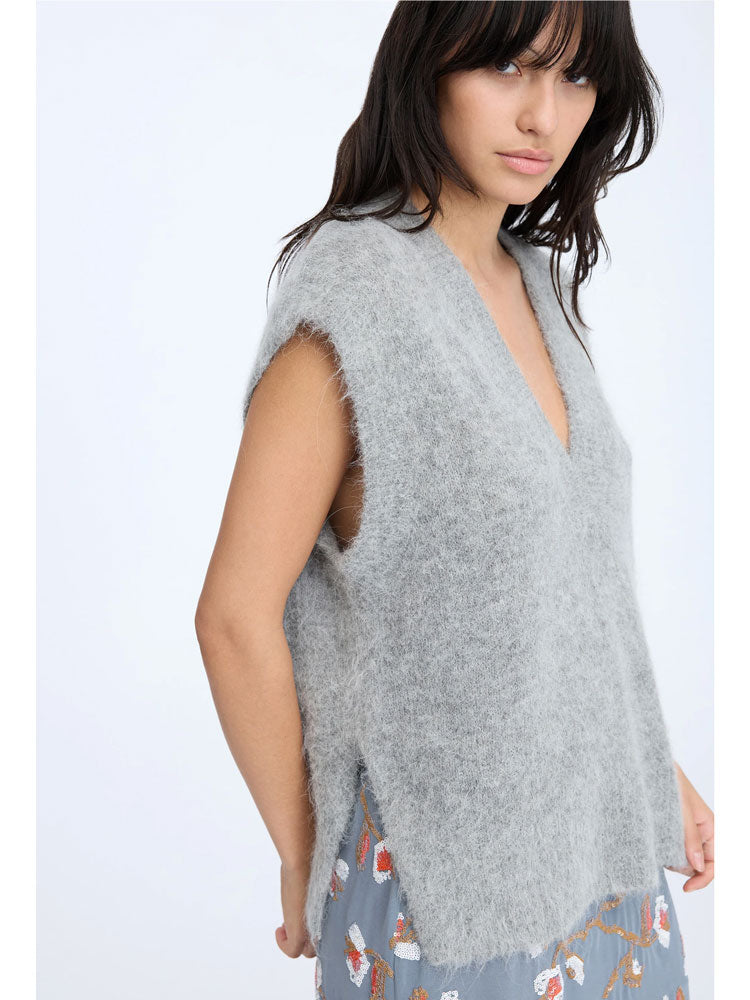 Munthe Rydine Button Back Grey Sleeveless Jumper