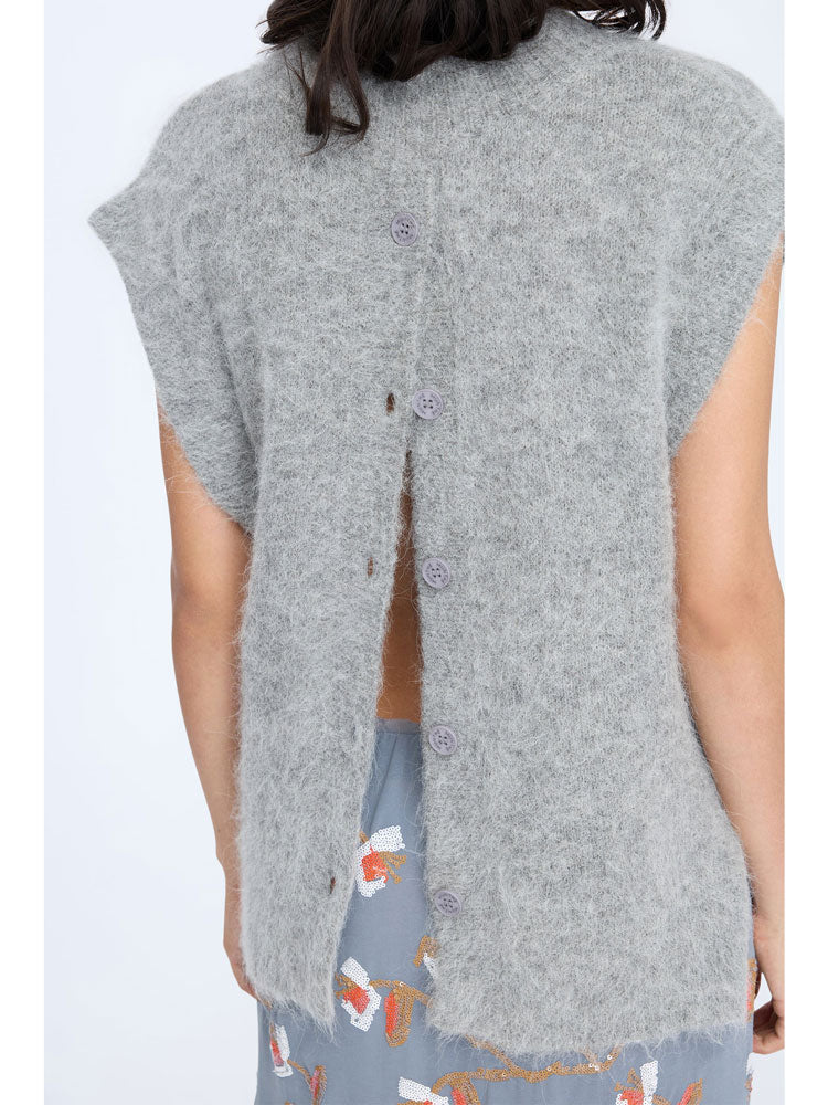Munthe Rydine Button Back Grey Sleeveless Jumper