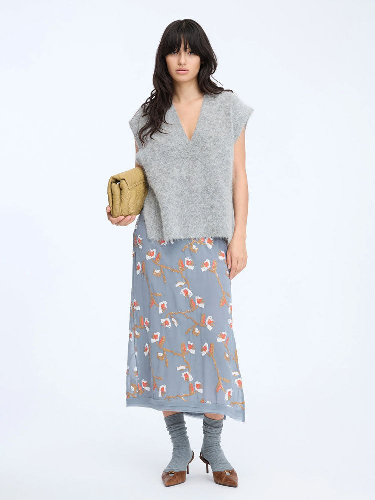 Munthe Rydine Button Back Grey Sleeveless Jumper