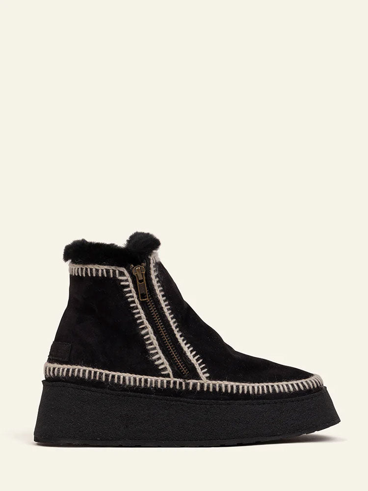 Laidback London Setsu Platform Crochet Black Suede Ankle Boots