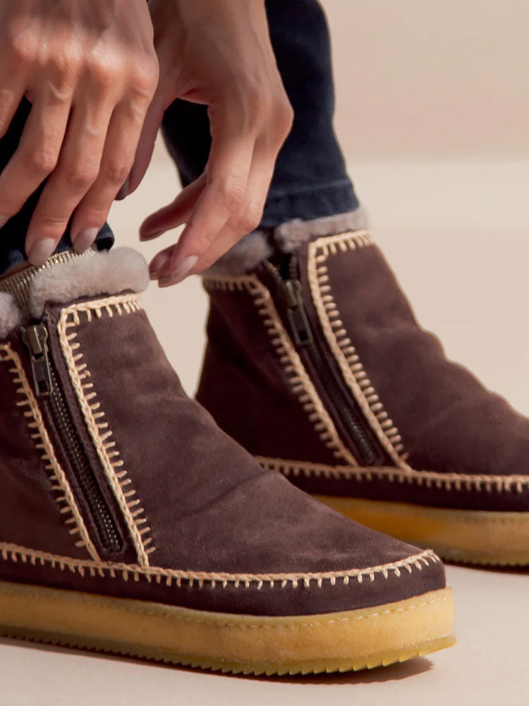 Laidback London Setsu Crochet Crepe Choc Suede Ankle Boots