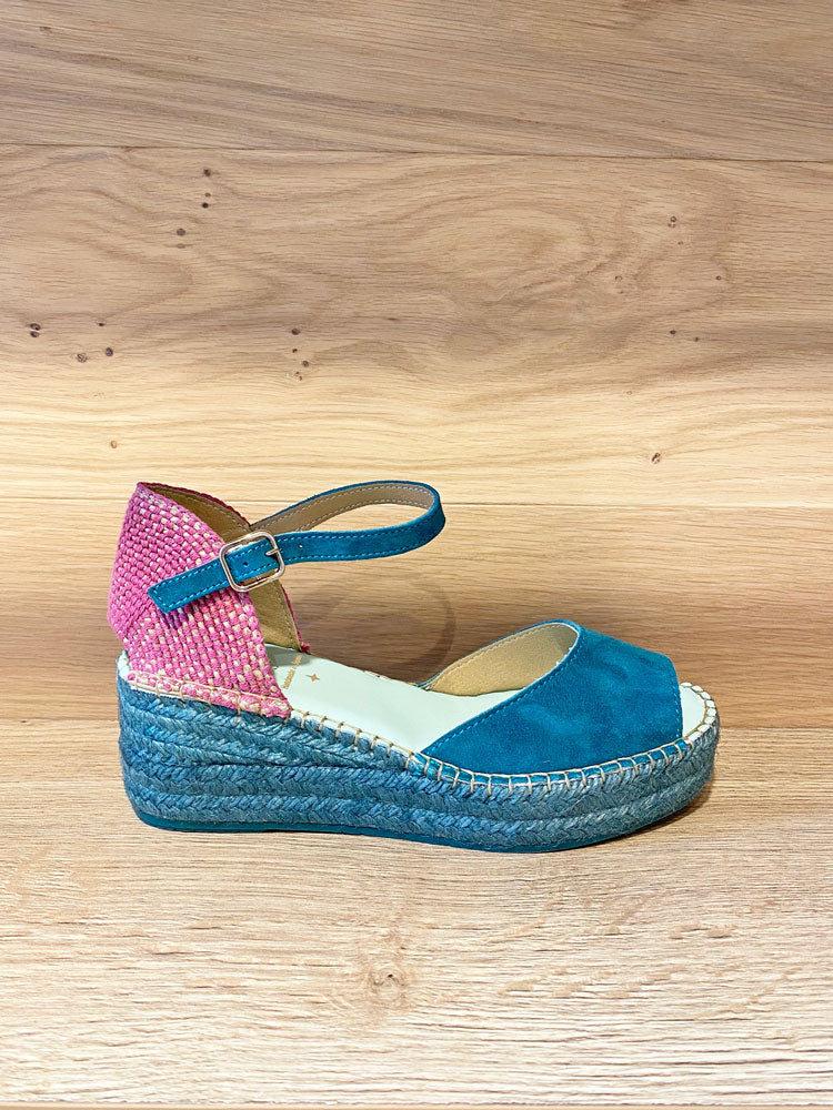 Star Love Dalim Open Toe Espadrille Wedges Turquoise &amp; Pink