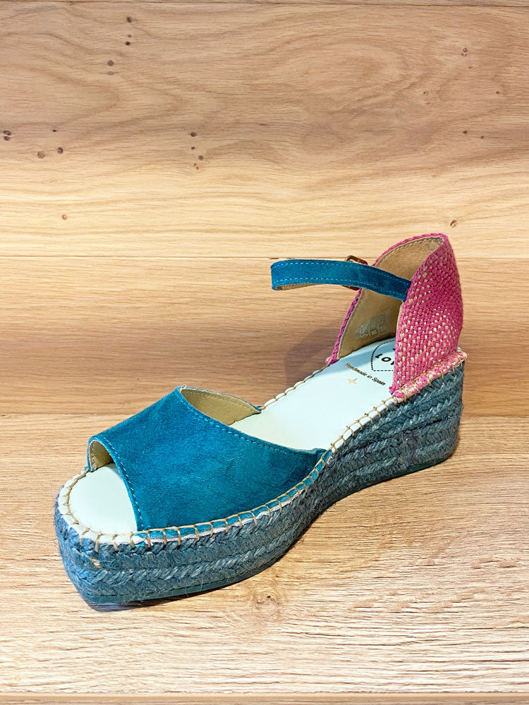 Star Love Dalim Open Toe Espadrille Wedges Turquoise &amp; Pink