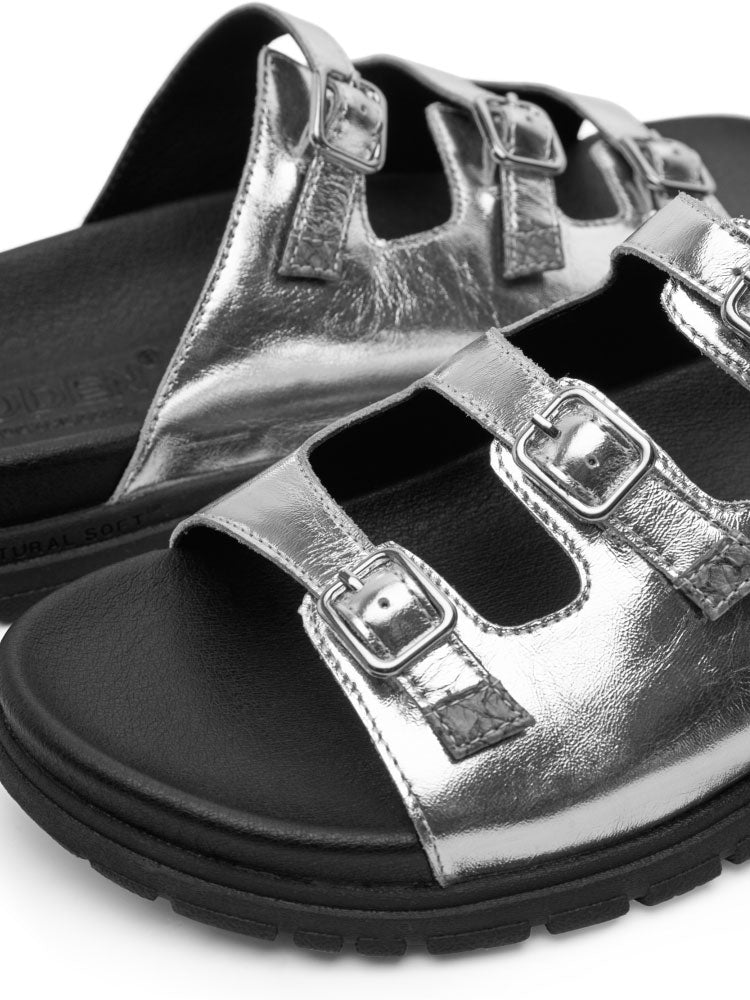 Shoe The Bear Ellen Metallic Sandals Black &amp; Silver