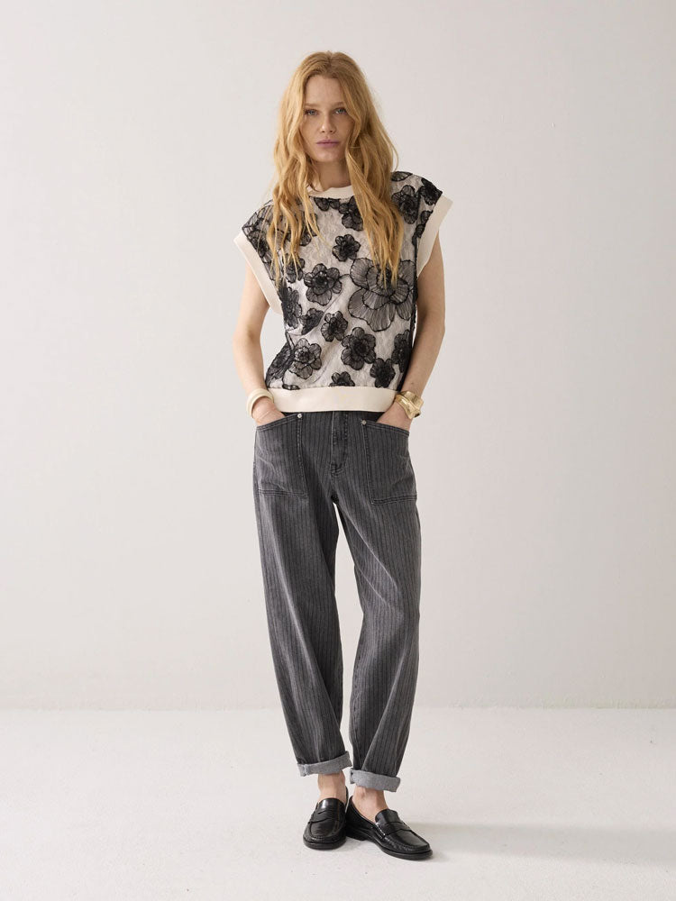 Summum Floral Top Ivory