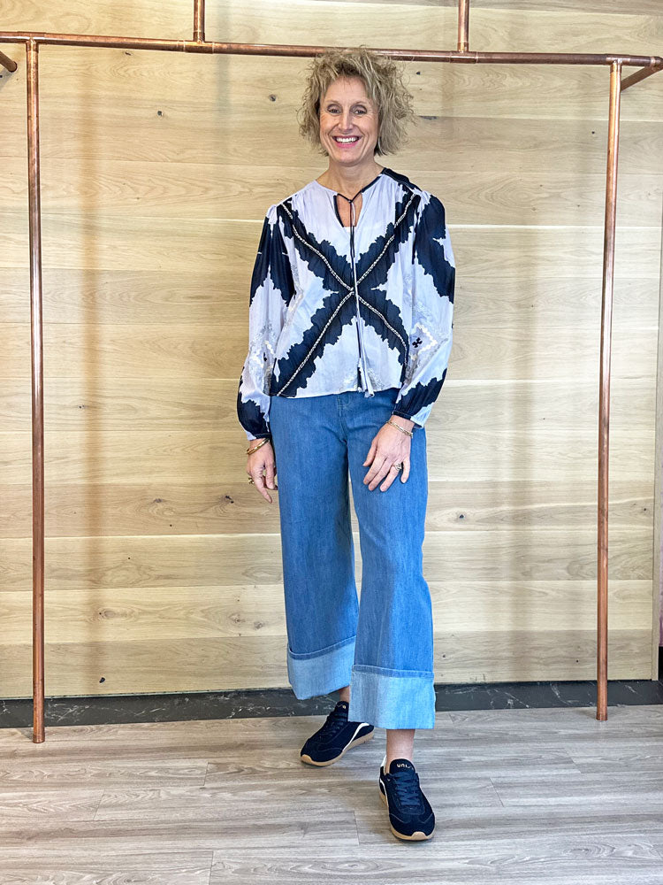 Summum Cotton Printed Top Blue