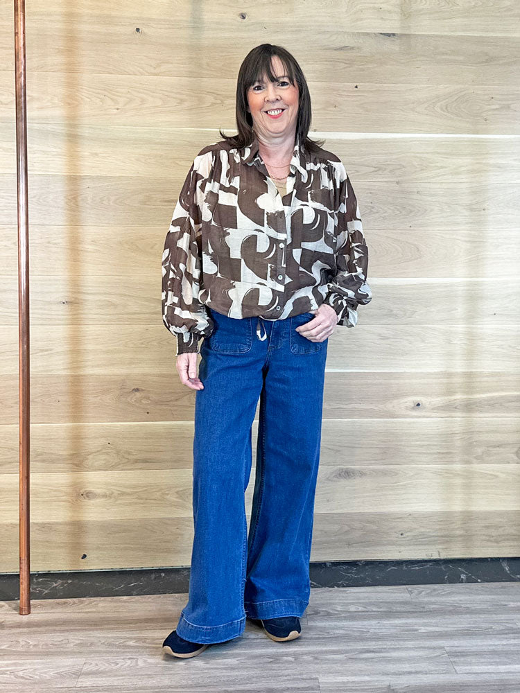 Summum Graphic Print Blouse Coffee