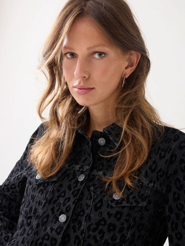 Summum Leopard Print Denim Jacket Black