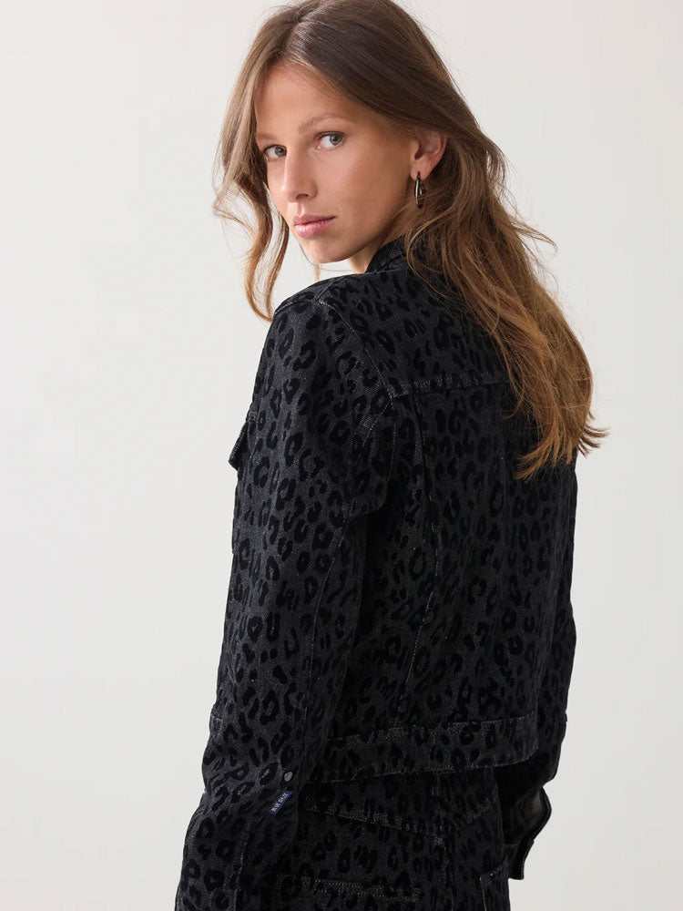 Summum Leopard Print Denim Jacket Black