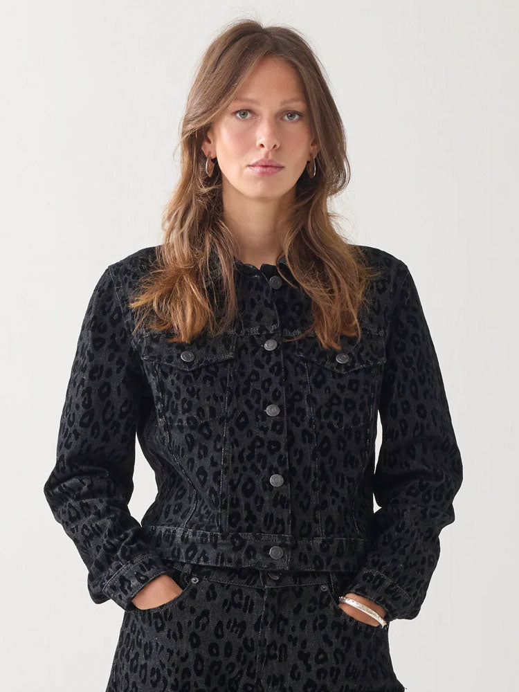 Summum Leopard Print Denim Jacket Black