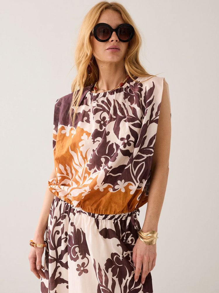 Summum Sleeveless Blouse Border Print Multicolour