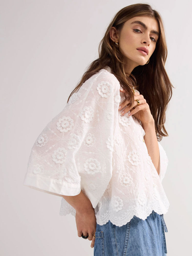 Summum Blouse with 3D Flowers White