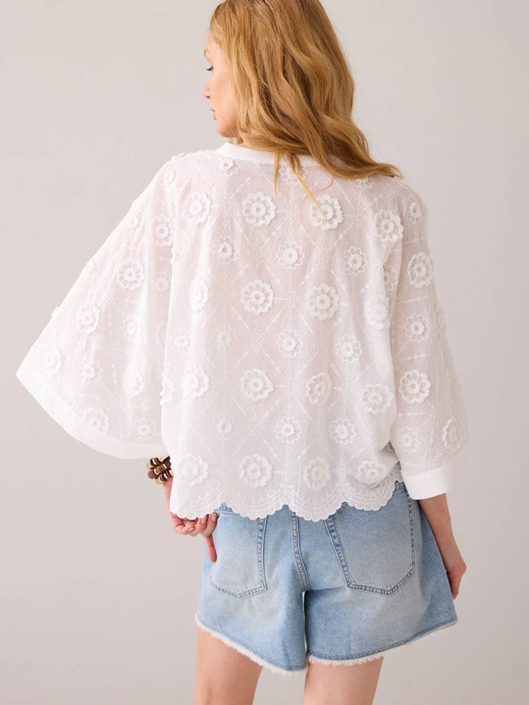 Summum Blouse with 3D Flowers White