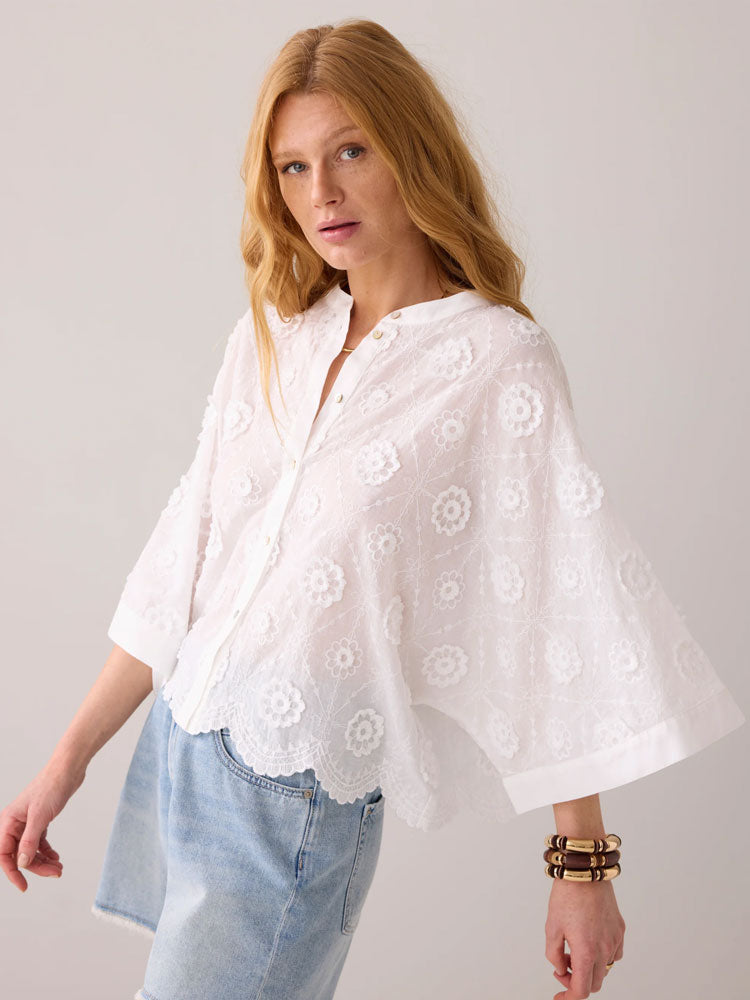 Summum Blouse with 3D Flowers White