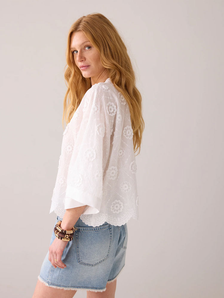 Summum Blouse with 3D Flowers White