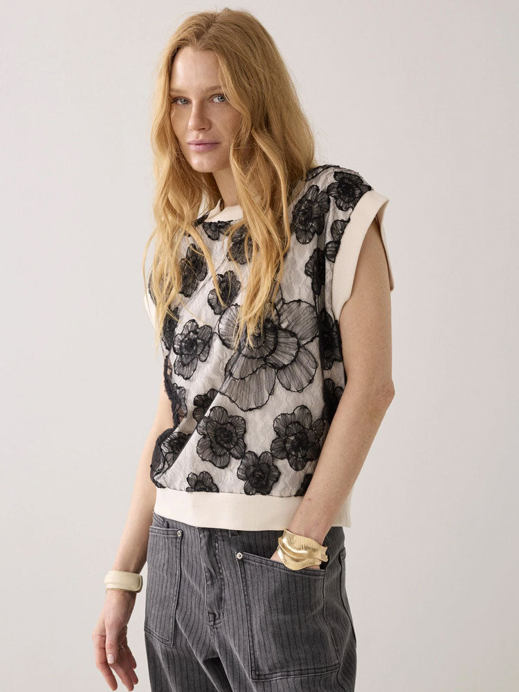 Summum Floral Top Ivory