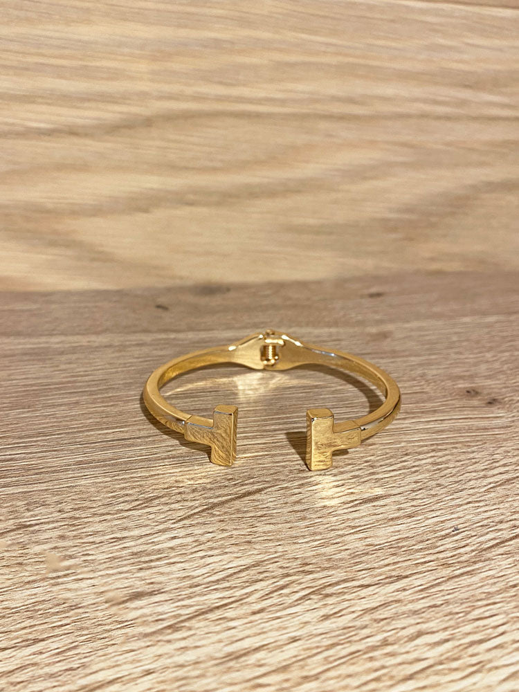 Envy Gold Open Hinged Bracelet with T-Shaped Design