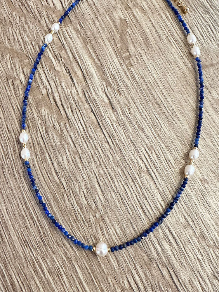 The Hatton Jewellery Lapis &amp; Pearl Necklace