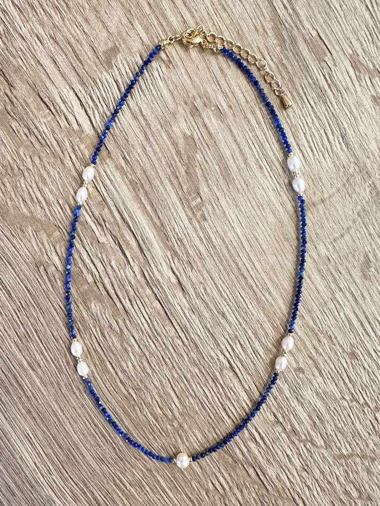 The Hatton Jewellery Lapis &amp; Pearl Necklace