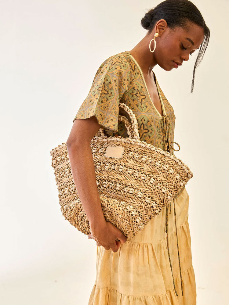 Nekane Raffia & Lurex Handbag Natural
