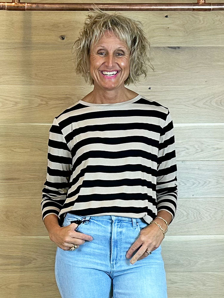 Emme Marella Vicky Striped Long Sleeve Top Powder