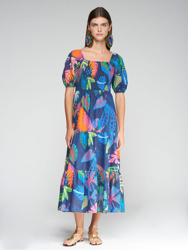 Vilagallo Dress Navy Jungle Tropical