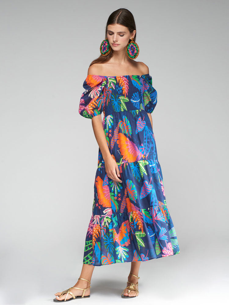 Vilagallo Dress Navy Jungle Tropical