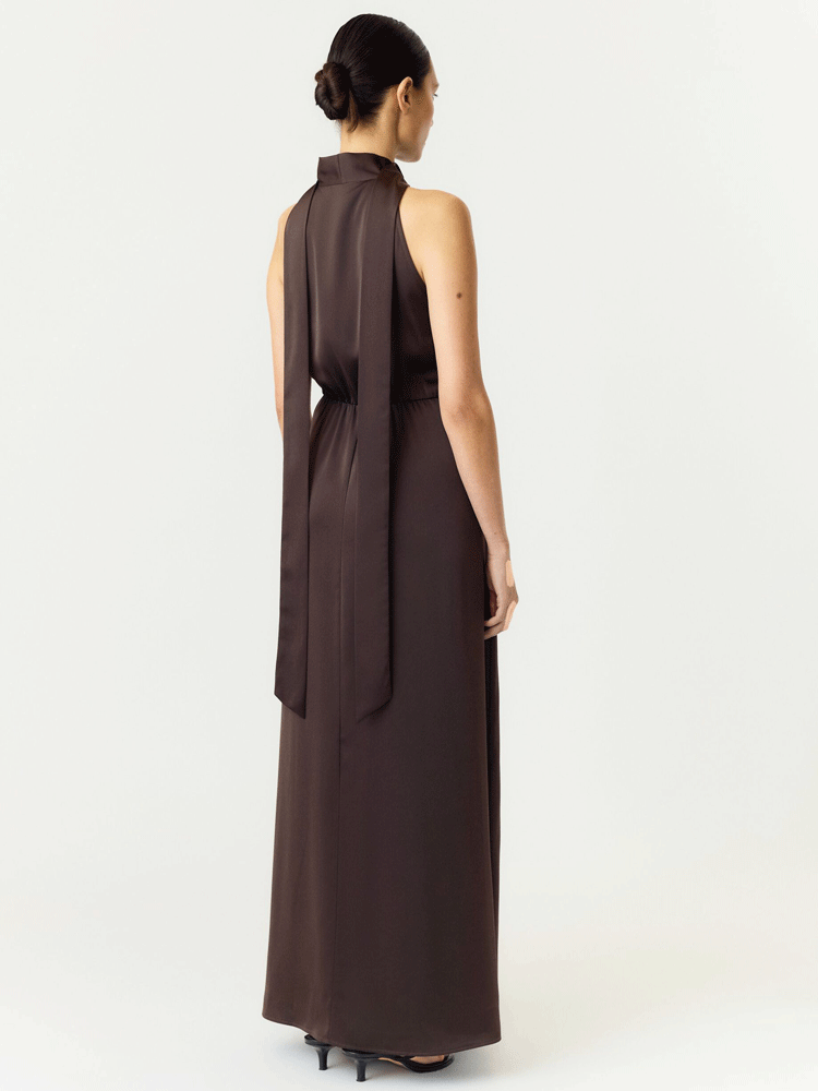 YAS Yasthea Halter Neck Maxi Dress Coffee Bean