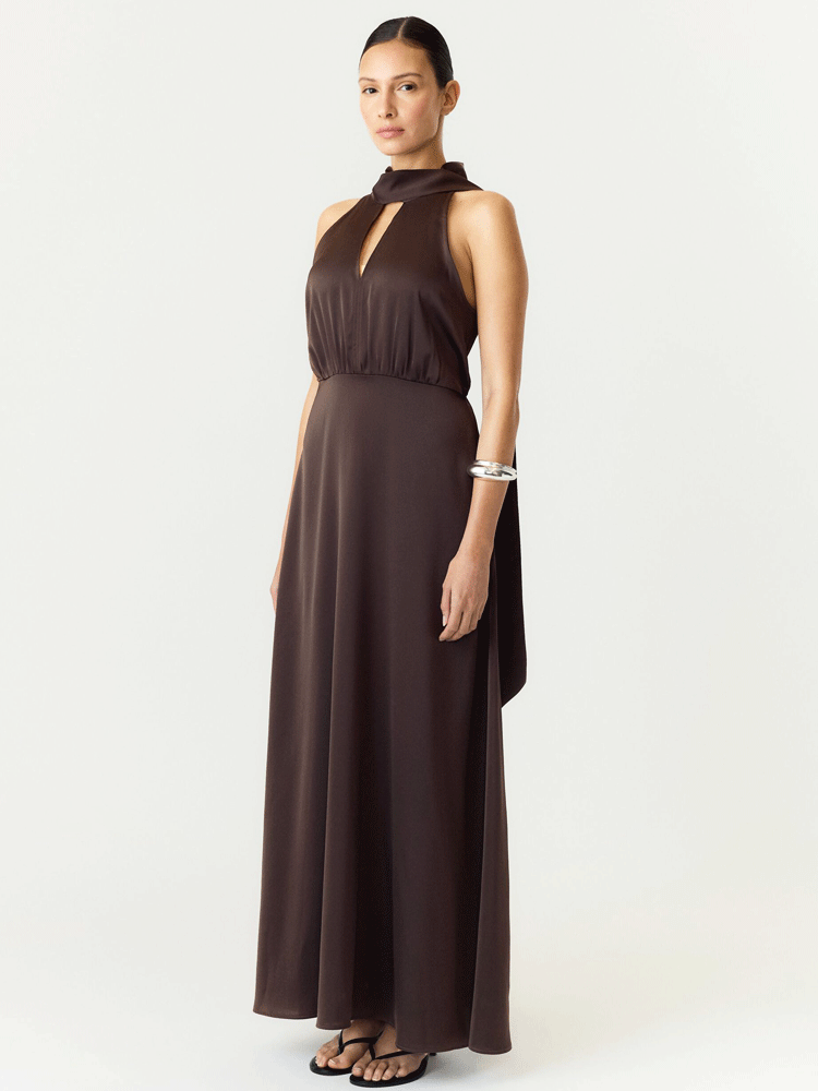 YAS Yasthea Halter Neck Maxi Dress Coffee Bean