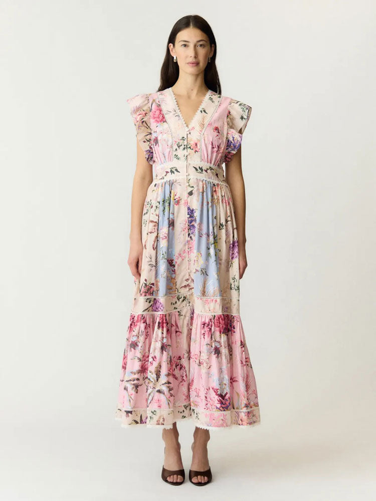 YAS Yasmessa Cap Sleeved Long Dress Ballerina Skyway