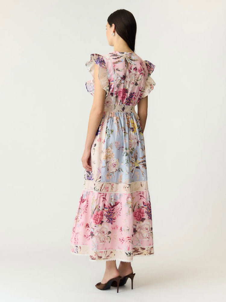 YAS Yasmessa Cap Sleeved Long Dress Ballerina Skyway