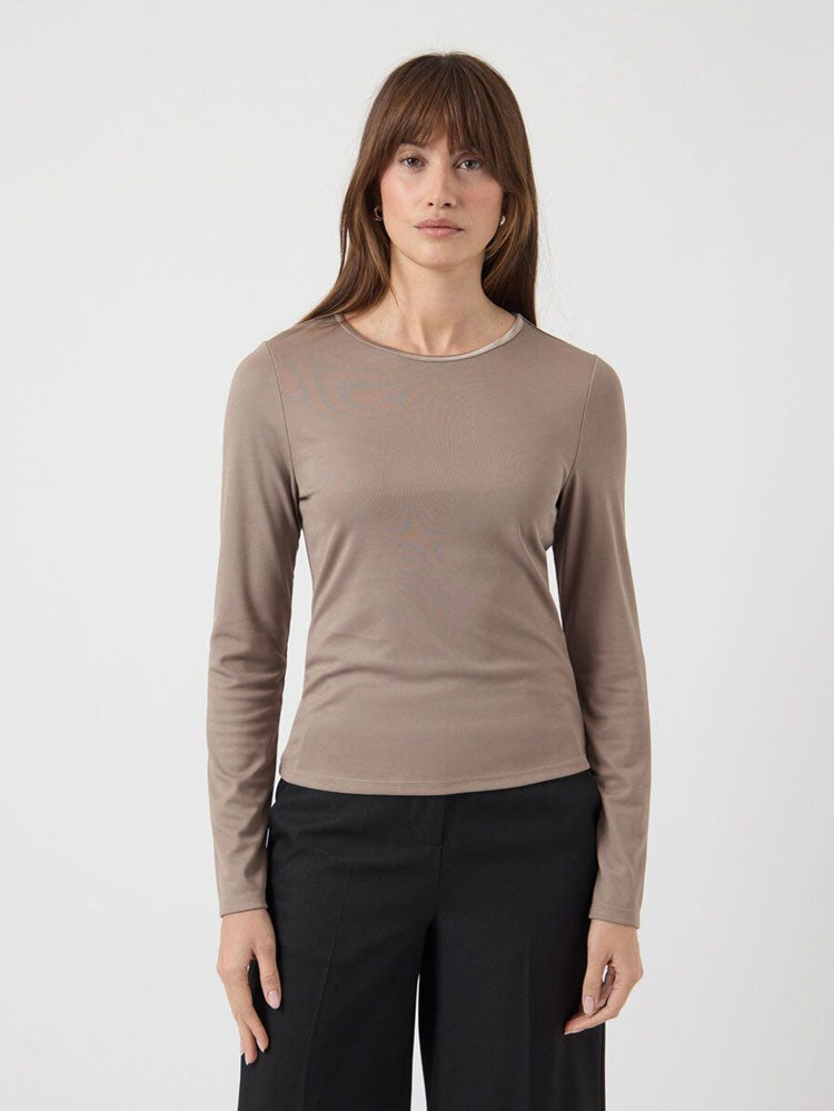 Yas Yaspaloma Long Sleeve Top Taupe Grey
