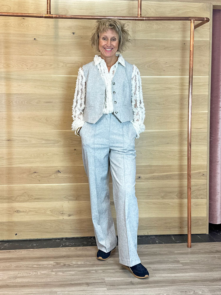 YAS Yasriu High Mid Waist Trouser Light Grey Melange