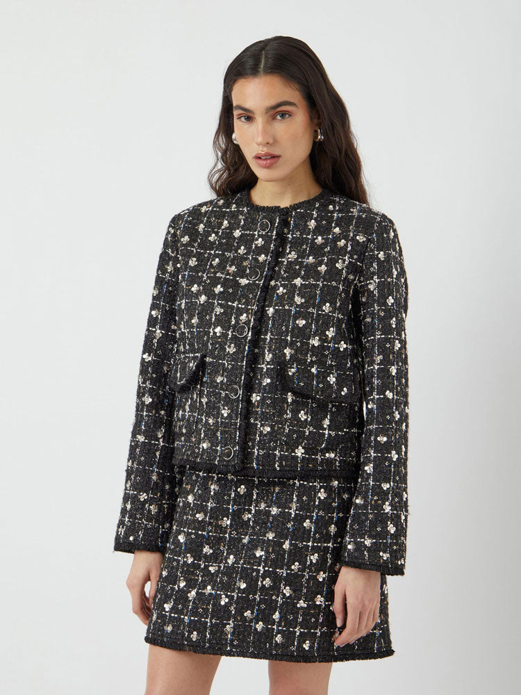 YAS Yasvalenda Tweed Sequin Jacket Black