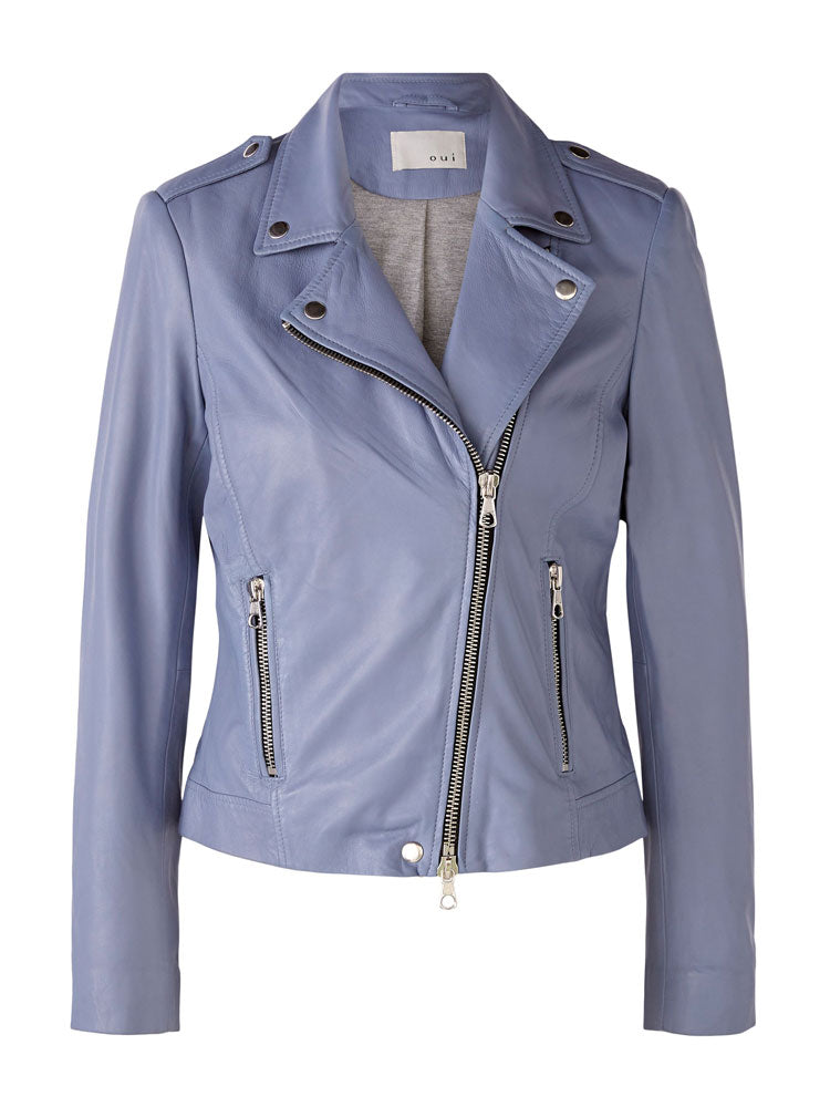 Oui Leather Jacket Blue