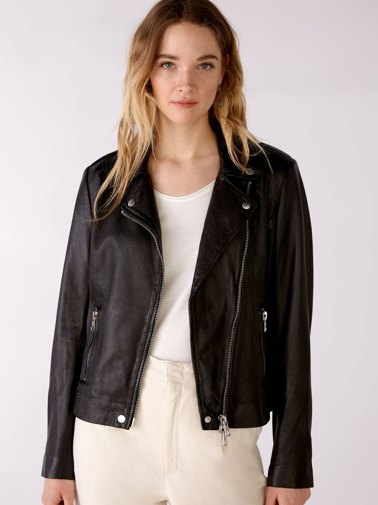Oui Leather Jacket Black