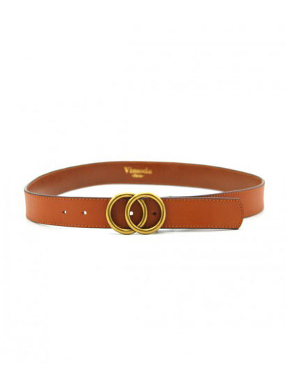 Vimoda Double Ring Gold Buckle Leather Belt Tan