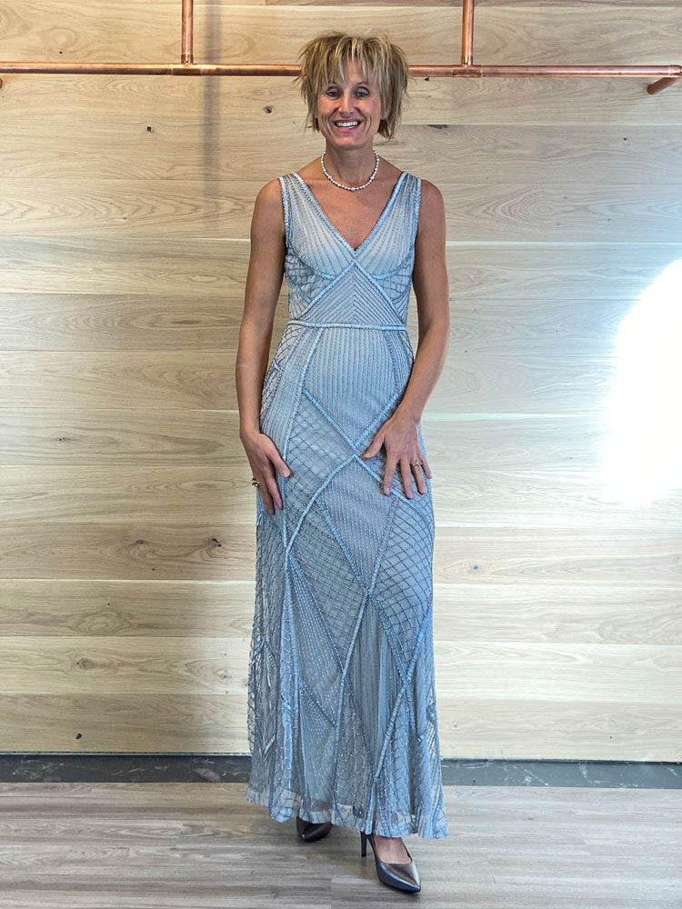 Gina Bacconi Beaded Maxi Dress Grey
