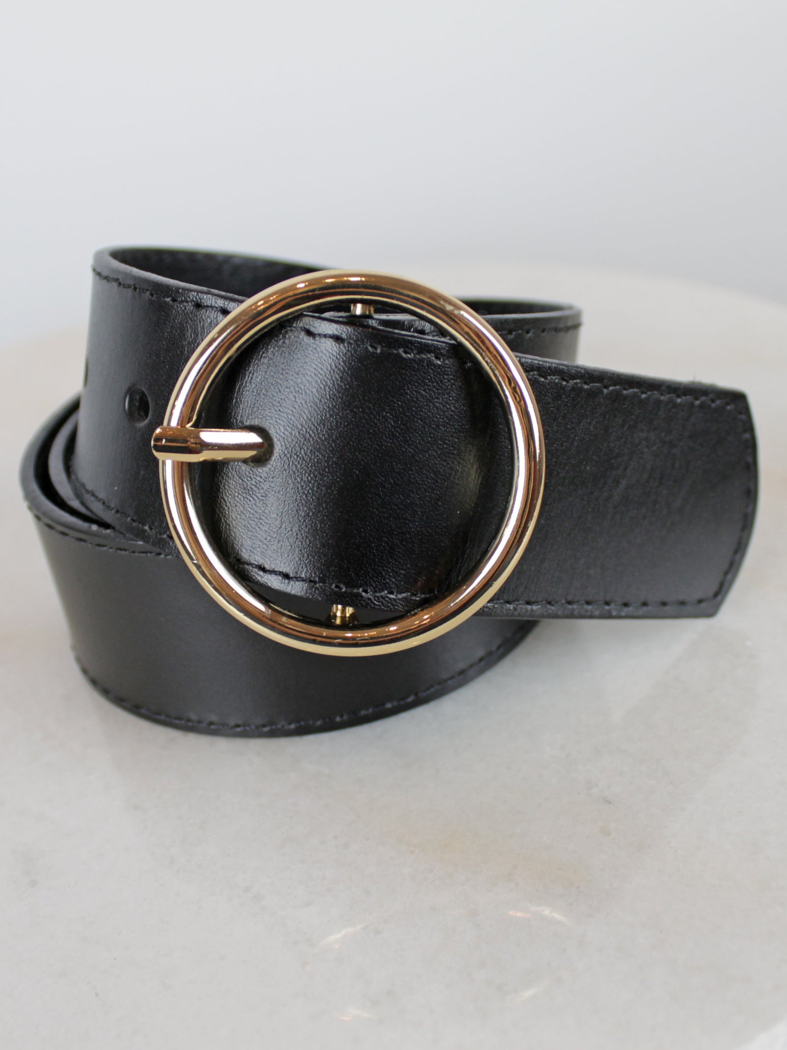 Vimoda Black Leather Belt Square Brass Buckle - Renee's