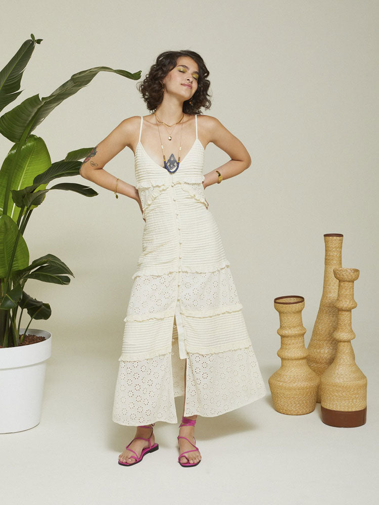 Ottod&#39;ame Broderie Anglaise Dress Vanilla