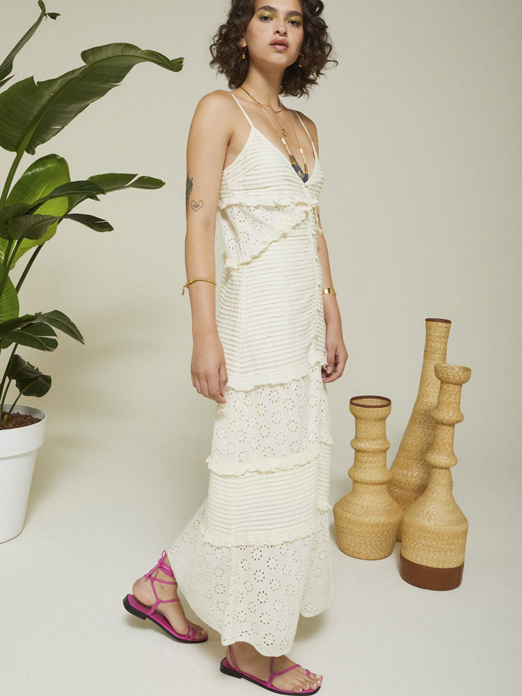 Ottod&#39;ame Broderie Anglaise Dress Vanilla
