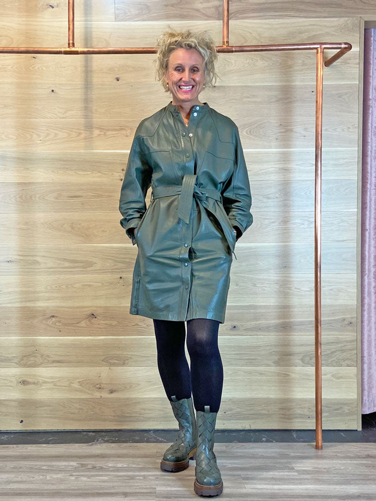 Oui Dark Green Leather Dress - Renee's Oui Dark Green Leather Dress - Renee's