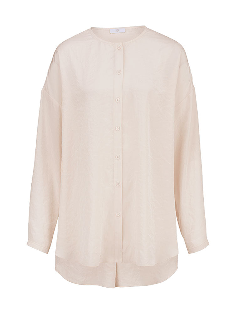 Riani Collarless Blouse with Crinkle Effect Peach Dust