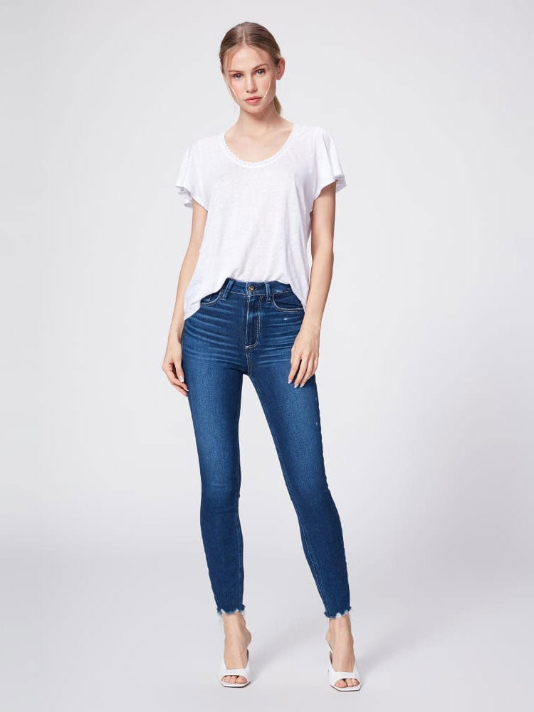 Paige Margot Ankle Jeans With Raw Hem Blue